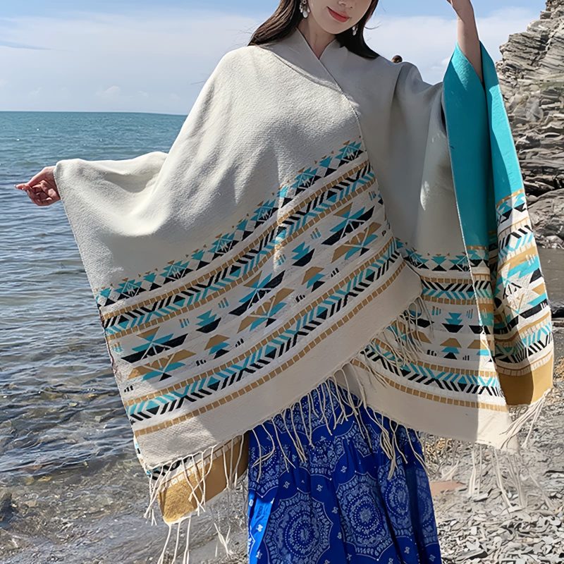Tibetan Colorful Geometry Shawl Tibetan Colorful Geometry Shawl