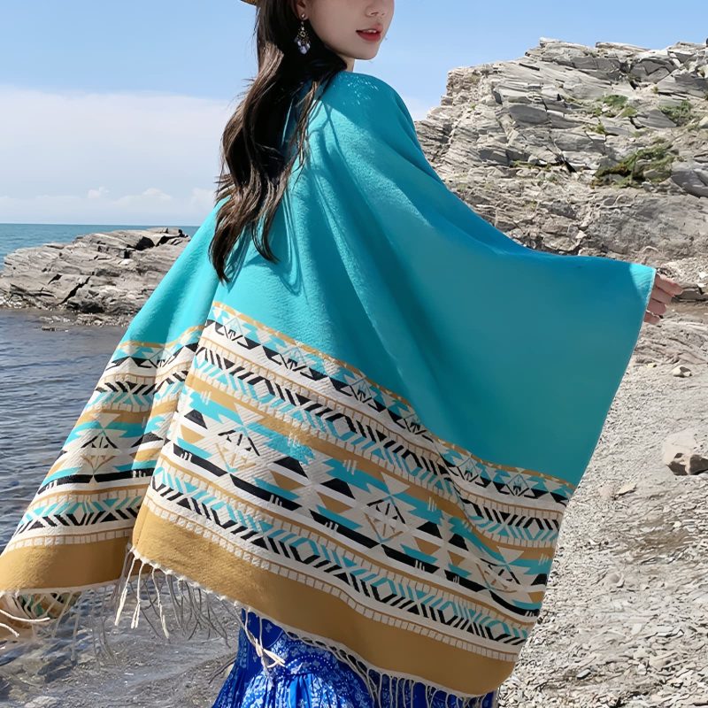 Tibetan Colorful Geometry Shawl Tibetan Colorful Geometry Shawl