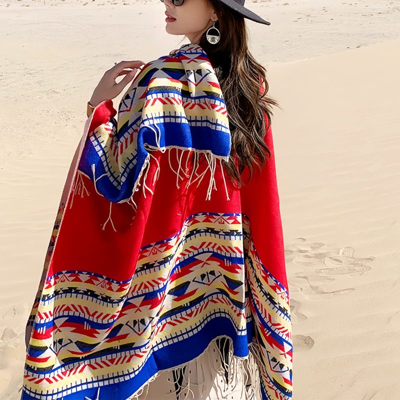 Tibetan Colorful Geometry Shawl Tibetan Colorful Geometry Shawl