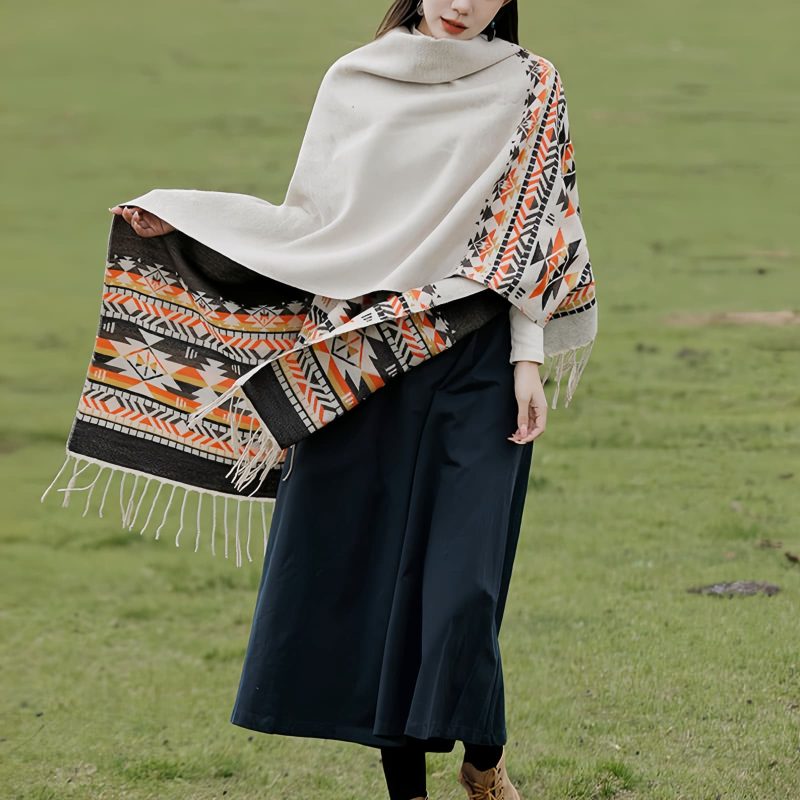 Tibetan Colorful Geometry Shawl Tibetan Colorful Geometry Shawl