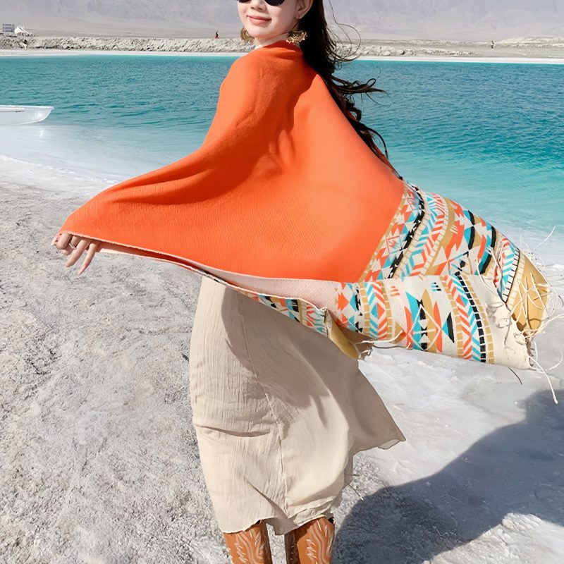 Tibetan Colorful Geometry Shawl Tibetan Colorful Geometry Shawl