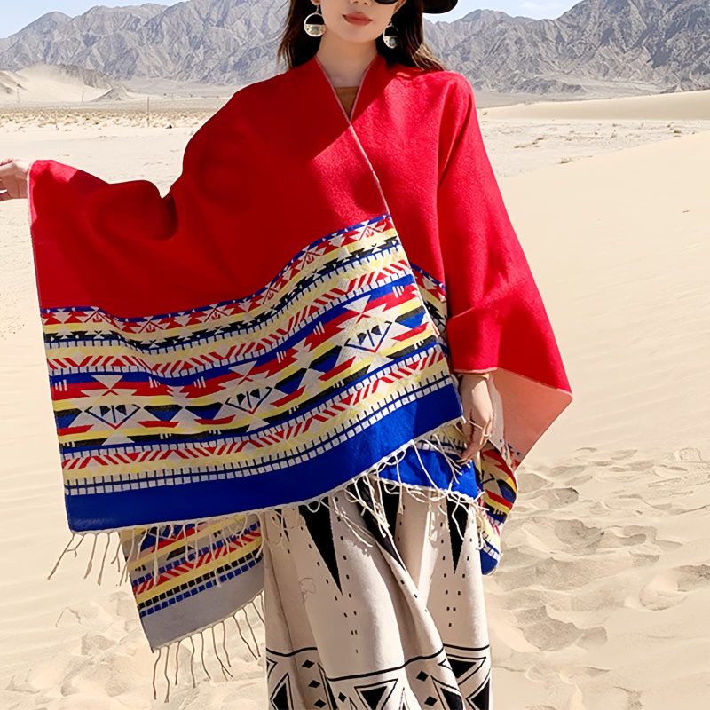 Tibetan Colorful Geometry Shawl Tibetan Colorful Geometry Shawl
