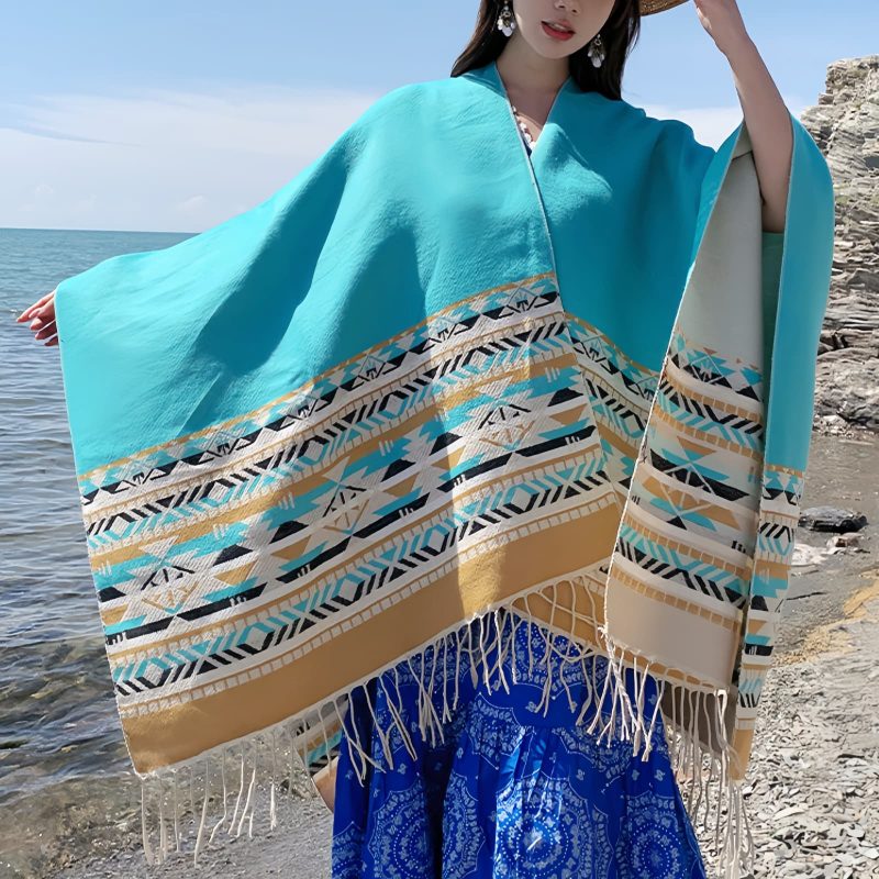 Tibetan Colorful Geometry Shawl Tibetan Colorful Geometry Shawl