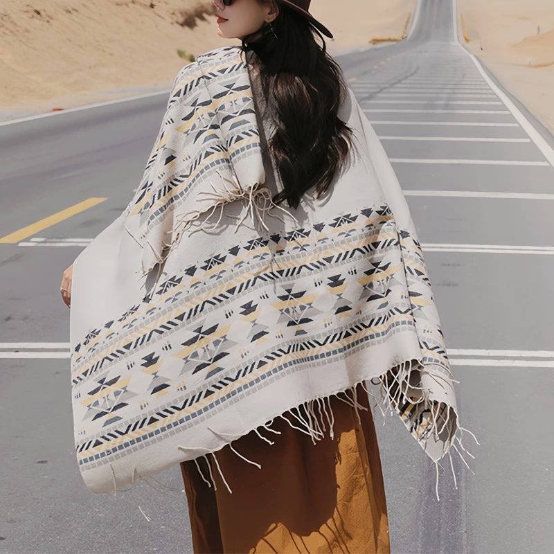 Tibetan Colorful Geometry Shawl Tibetan Colorful Geometry Shawl