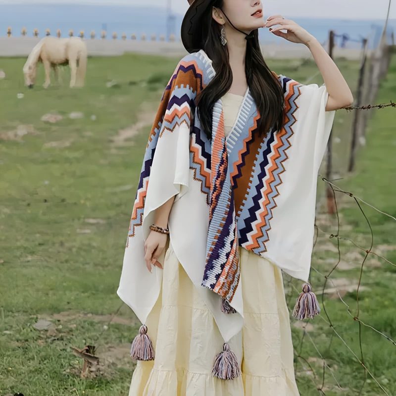 Tibetan Colorful Striped Tassel Shawl Tibetan Colorful Striped Tassel Shawl