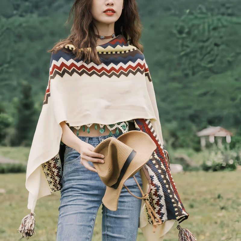 Tibetan Colorful Striped Tassel Shawl Tibetan Colorful Striped Tassel Shawl