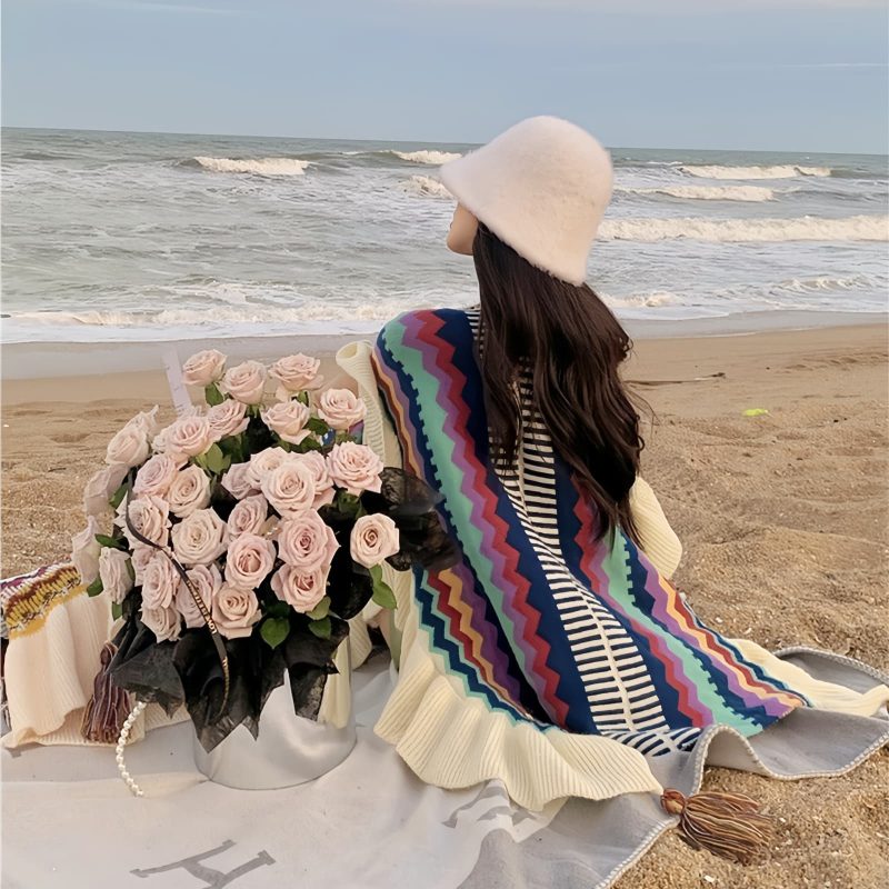 Tibetan Colorful Striped Tassel Shawl Tibetan Colorful Striped Tassel Shawl