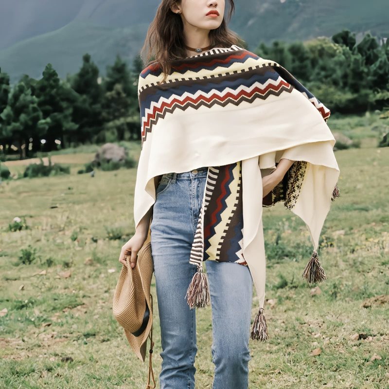 Tibetan Colorful Striped Tassel Shawl Tibetan Colorful Striped Tassel Shawl