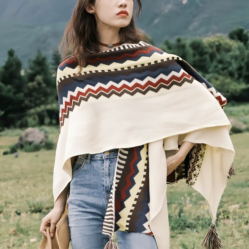 Chal Tibetano de Rayas Multicolor con Flecos Chal Tibetano de Rayas Multicolor con Flecos