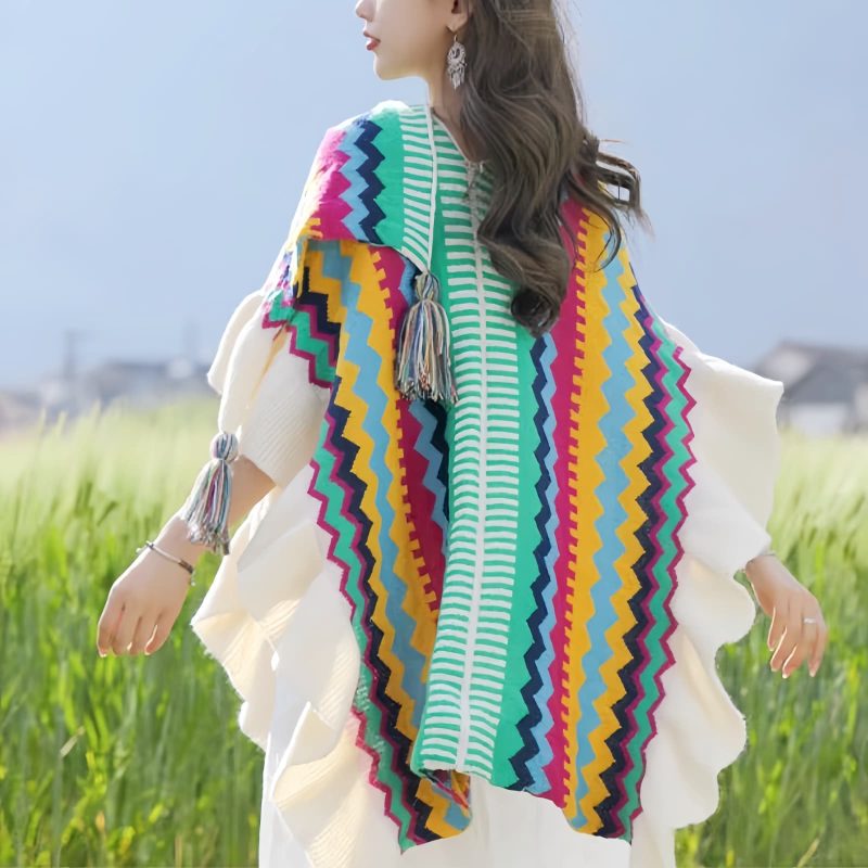 Tibetan Colorful Striped Tassel Shawl Tibetan Colorful Striped Tassel Shawl
