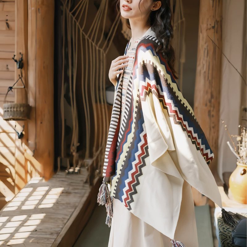 Tibetan Colorful Striped Tassel Shawl Tibetan Colorful Striped Tassel Shawl