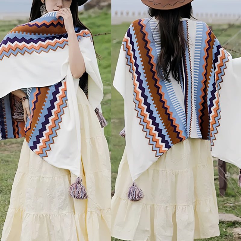 Tibetan Colorful Striped Tassel Shawl Tibetan Colorful Striped Tassel Shawl