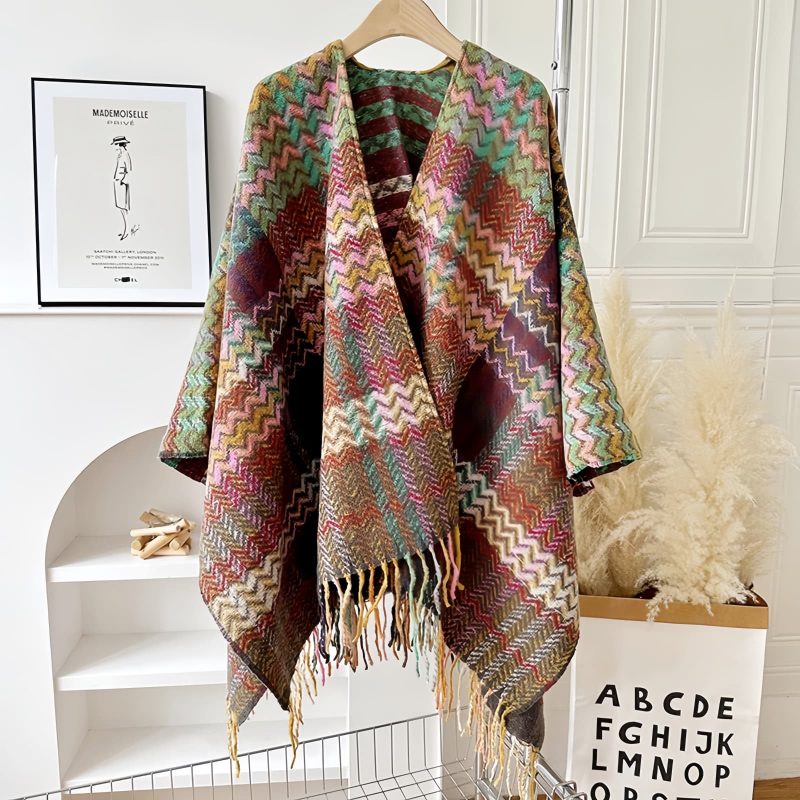 Tibetan Colorful Wavy Striped Shawl Tibetan Colorful Wavy Striped Shawl
