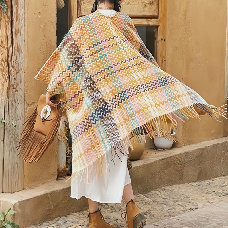Tibetan Colorful Wavy Striped Shawl Tibetan Colorful Wavy Striped Shawl