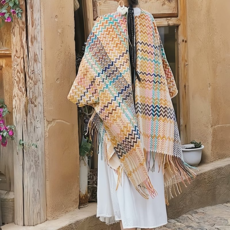 Tibetan Colorful Wavy Striped Shawl Tibetan Colorful Wavy Striped Shawl