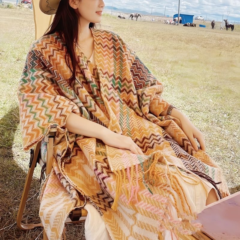 Tibetan Colorful Wavy Striped Shawl Tibetan Colorful Wavy Striped Shawl