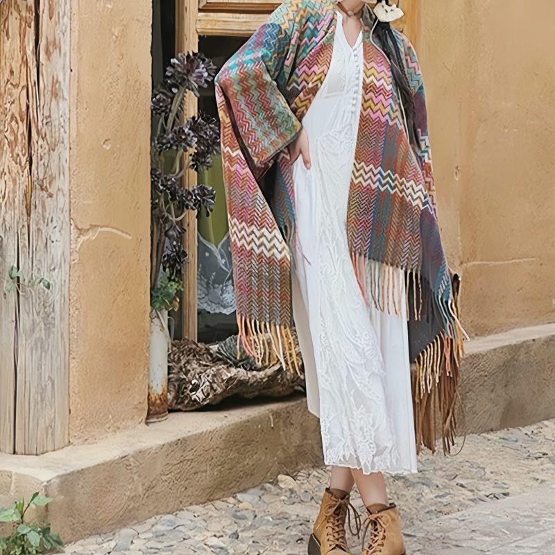 Tibetan Colorful Wavy Striped Shawl Tibetan Colorful Wavy Striped Shawl