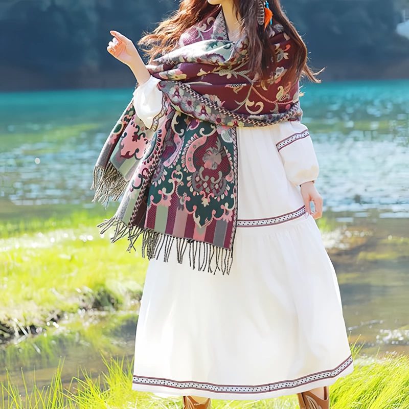 Tibetan Design Travel Wrap Scarf Tibetan Design Travel Wrap Scarf