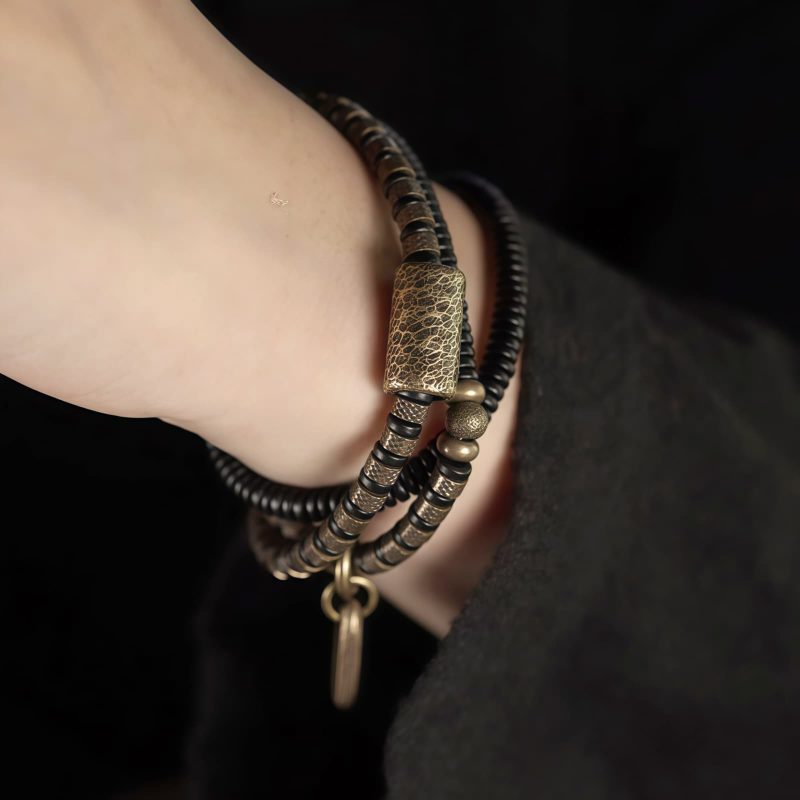 Tibetan Ebony Wood Beads Copper Multilayered Healing Bracelet Tibetan Ebony Wood Beads Copper Multilayered Healing Bracelet