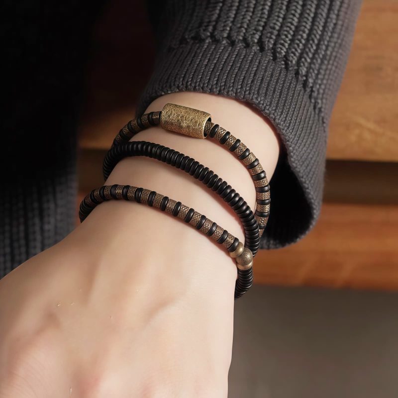 Tibetan Ebony Wood Beads Copper Multilayered Healing Bracelet Tibetan Ebony Wood Beads Copper Multilayered Healing Bracelet