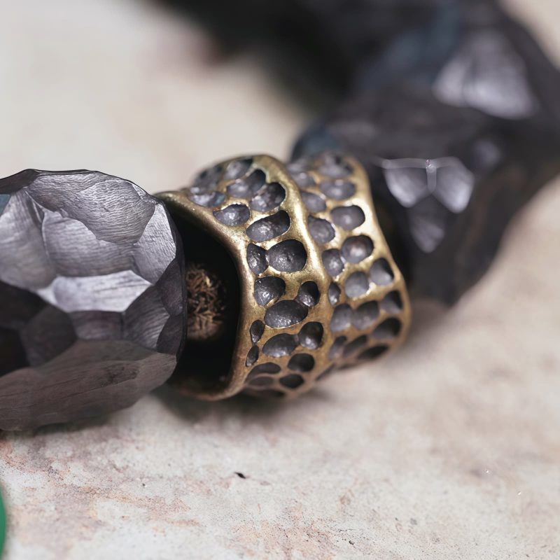 チベット黒檀・銅・瑪瑙(メノウ) 平安念珠ブレスレット Tibetan Ebony Wood Copper Peace Mala Bracelet