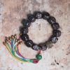 チベット黒檀・銅・瑪瑙(メノウ) 平安念珠ブレスレット Tibetan Ebony Wood Copper Peace Mala Bracelet
