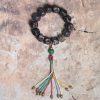 チベット黒檀・銅・瑪瑙(メノウ) 平安念珠ブレスレット Tibetan Ebony Wood Copper Peace Mala Bracelet