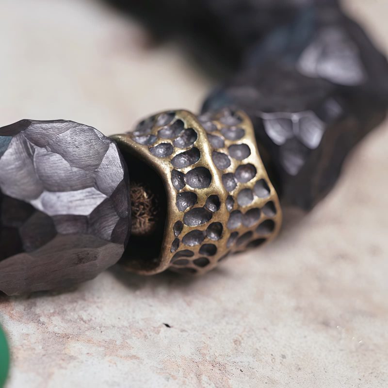 チベット黒檀・銅・瑪瑙(メノウ) 平安念珠ブレスレット Tibetan Ebony Wood Copper Peace Mala Bracelet