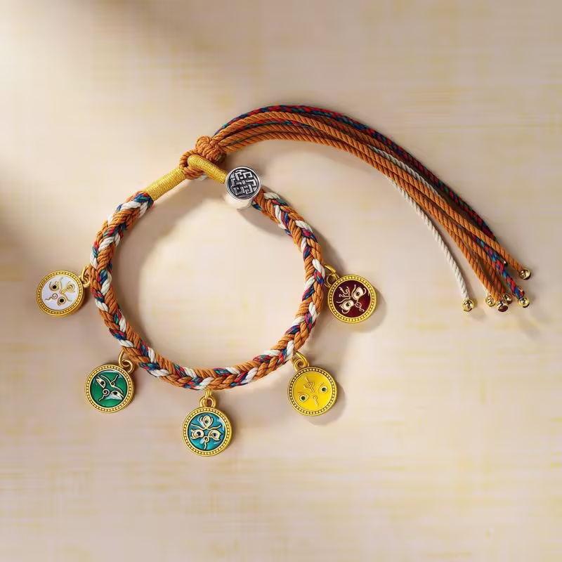 Tibetan Five Gods of Wealth Multicolored Rope Bracelet Tibetan Five Gods of Wealth Multicolored Rope Bracelet