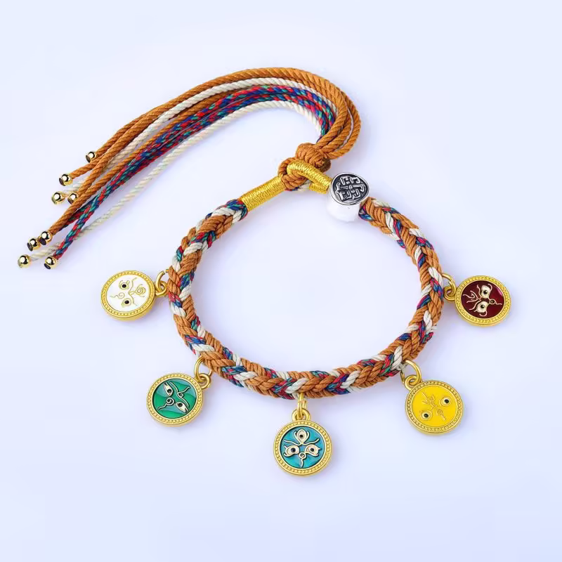 Tibetan Five Gods of Wealth Multicolored Rope Bracelet Tibetan Five Gods of Wealth Multicolored Rope Bracelet