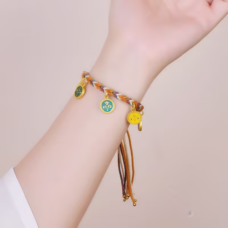 Tibetan Five Gods of Wealth Multicolored Rope Bracelet Tibetan Five Gods of Wealth Multicolored Rope Bracelet