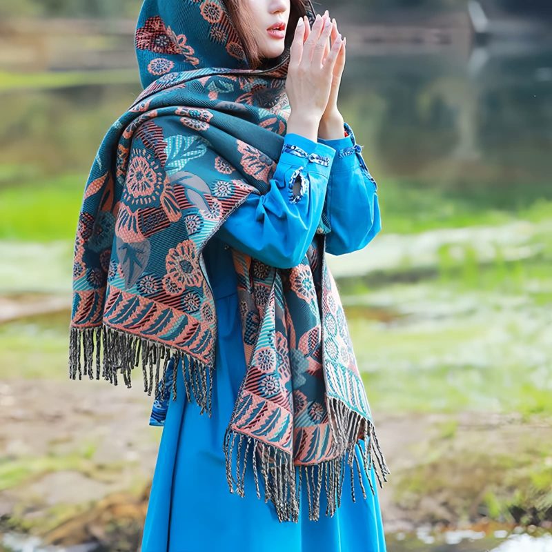 Tibetan Floral Leaves Pattern Shawl Tibetan Floral Leaves Pattern Shawl