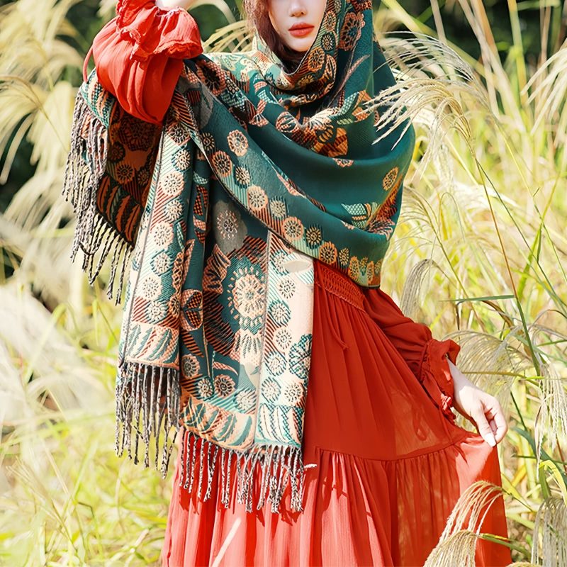Tibetan Floral Leaves Pattern Shawl Tibetan Floral Leaves Pattern Shawl