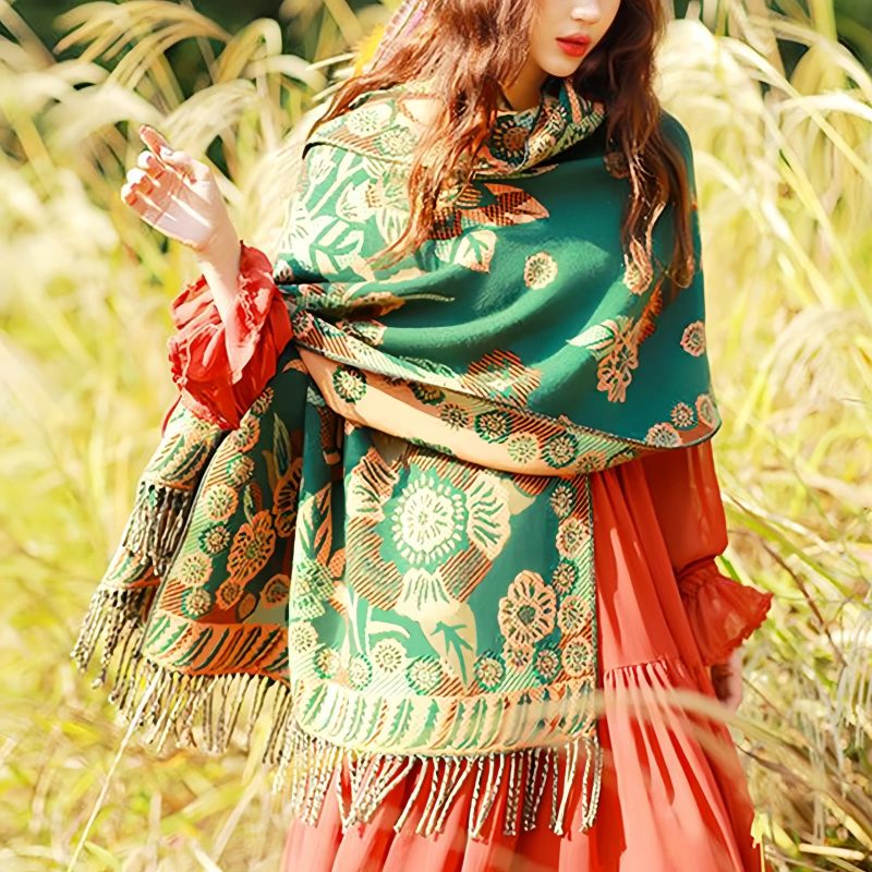 Tibetan Floral Leaves Pattern Shawl Tibetan Floral Leaves Pattern Shawl