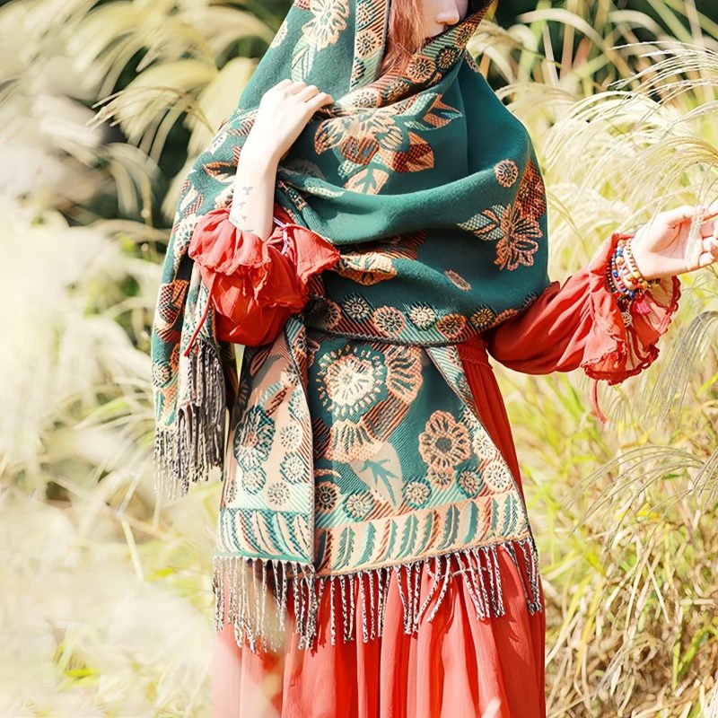 Tibetan Floral Leaves Pattern Shawl Tibetan Floral Leaves Pattern Shawl