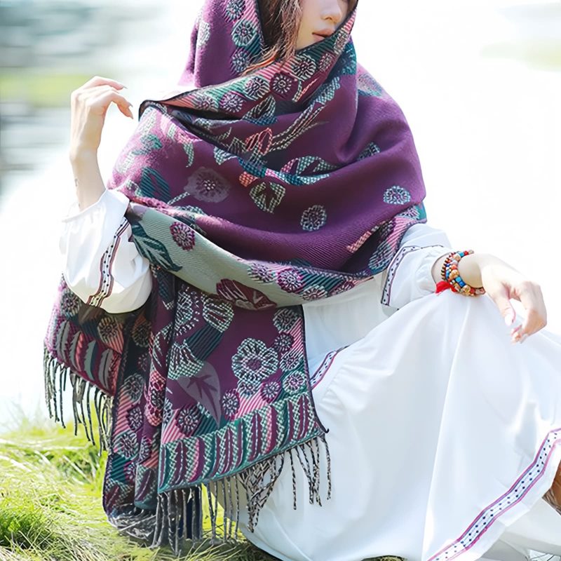 Tibetan Floral Leaves Pattern Shawl Tibetan Floral Leaves Pattern Shawl