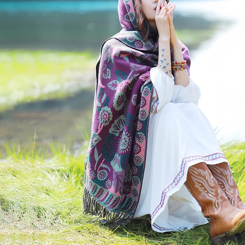 Tibetan Floral Leaves Pattern Shawl Tibetan Floral Leaves Pattern Shawl
