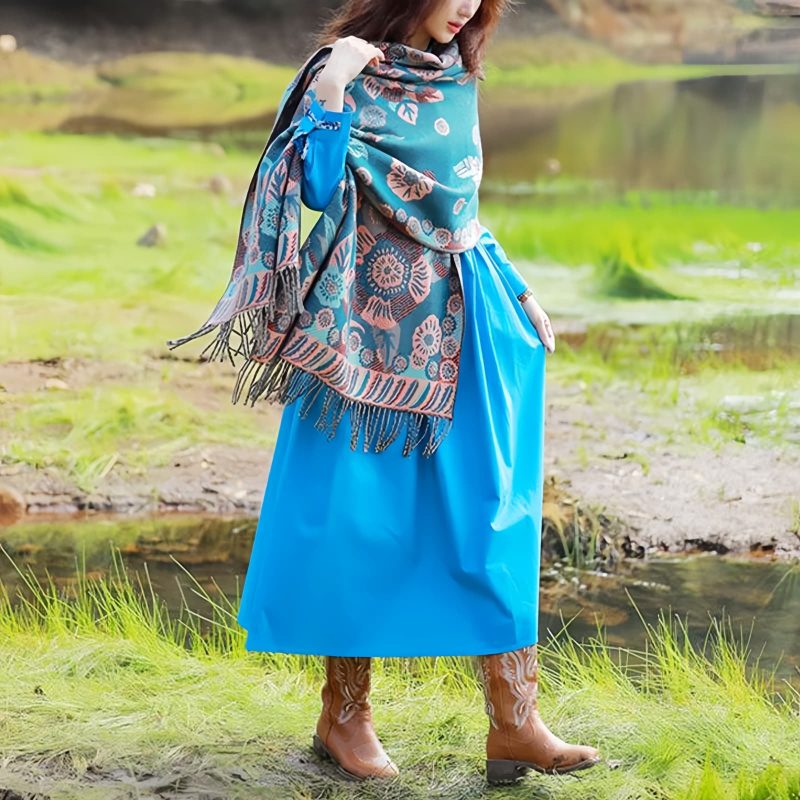 Tibetan Floral Leaves Pattern Shawl Tibetan Floral Leaves Pattern Shawl