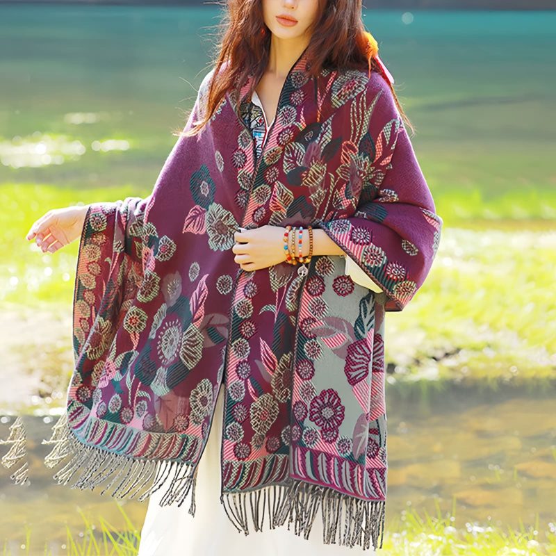 Tibetan Floral Leaves Pattern Shawl Tibetan Floral Leaves Pattern Shawl