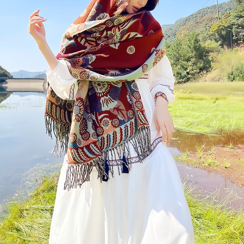 Tibetan Floral Leaves Pattern Shawl Tibetan Floral Leaves Pattern Shawl