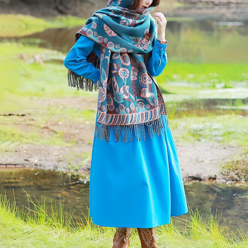 Tibetan Floral Leaves Pattern Shawl Tibetan Floral Leaves Pattern Shawl