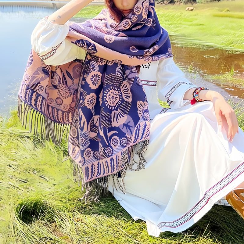 Tibetan Floral Leaves Pattern Shawl Tibetan Floral Leaves Pattern Shawl