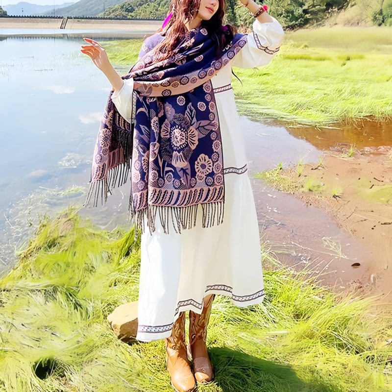 Tibetan Floral Leaves Pattern Shawl Tibetan Floral Leaves Pattern Shawl
