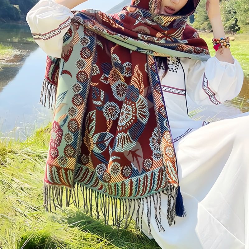 Tibetan Floral Leaves Pattern Shawl Tibetan Floral Leaves Pattern Shawl