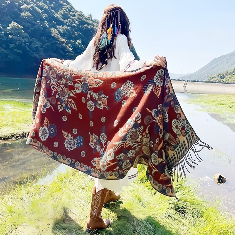 Tibetan Floral Leaves Pattern Shawl Tibetan Floral Leaves Pattern Shawl