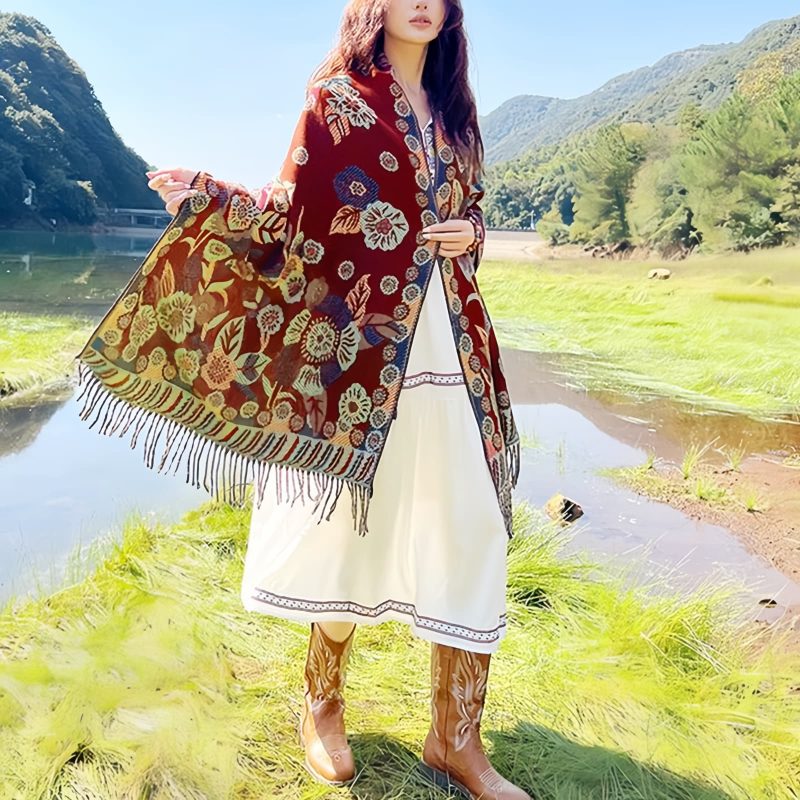 Tibetan Floral Leaves Pattern Shawl Tibetan Floral Leaves Pattern Shawl