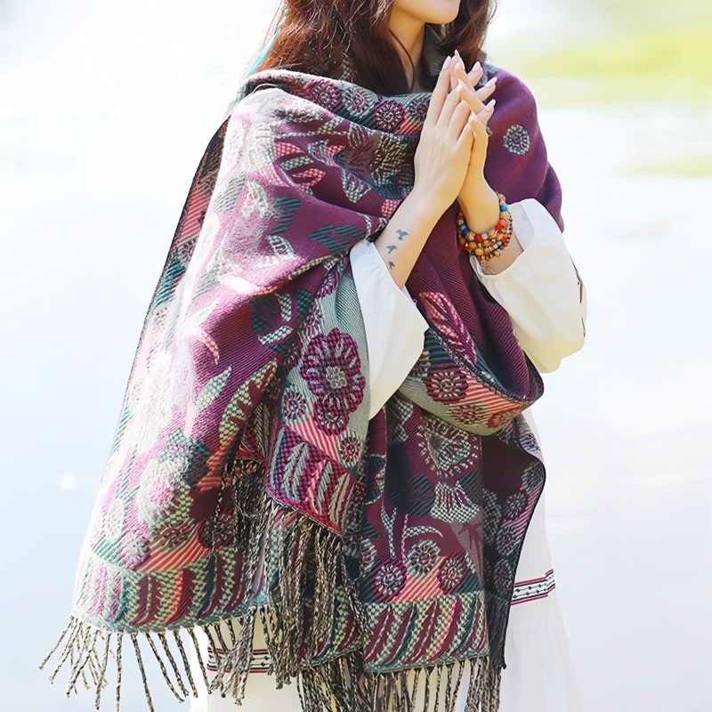 Tibetan Floral Leaves Pattern Shawl Tibetan Floral Leaves Pattern Shawl