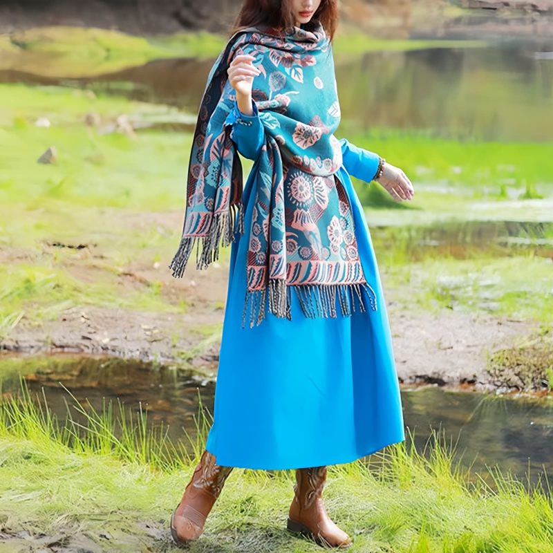 Tibetan Floral Leaves Pattern Shawl Tibetan Floral Leaves Pattern Shawl