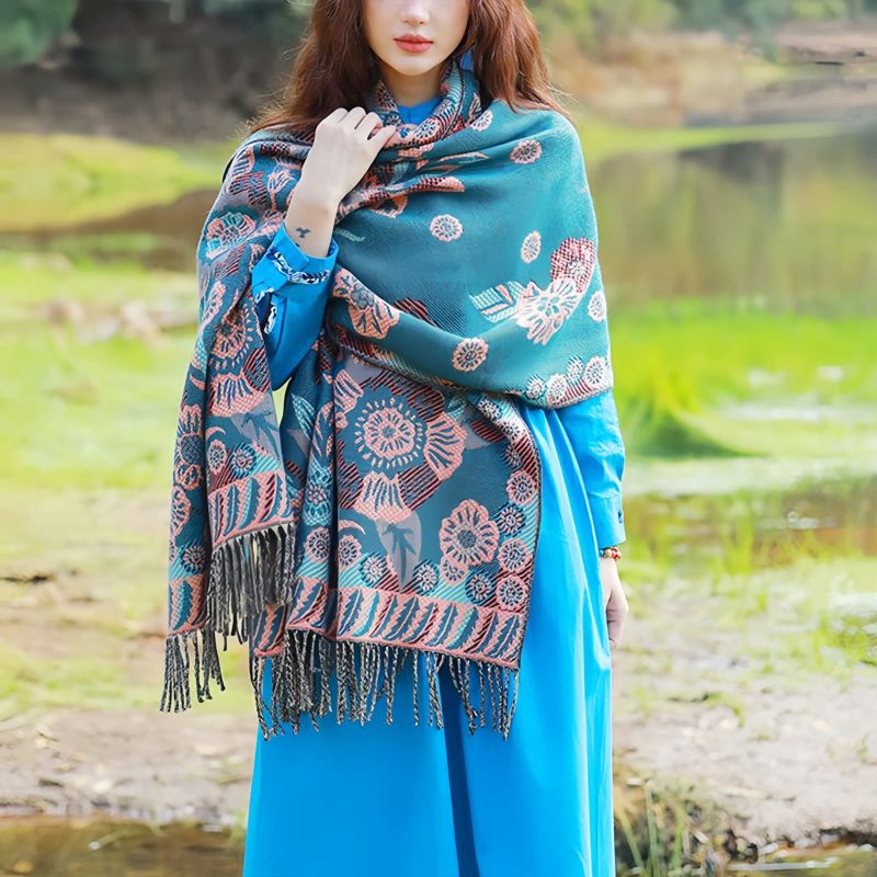 Tibetan Floral Leaves Pattern Shawl Tibetan Floral Leaves Pattern Shawl