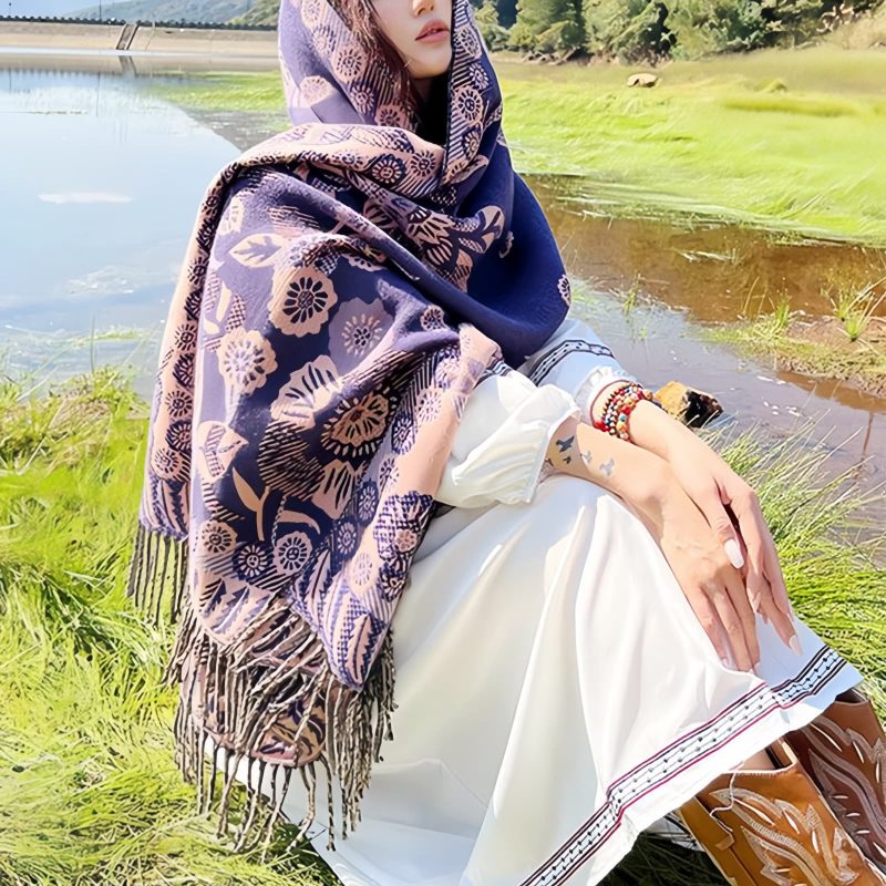 Tibetan Floral Leaves Pattern Shawl Tibetan Floral Leaves Pattern Shawl